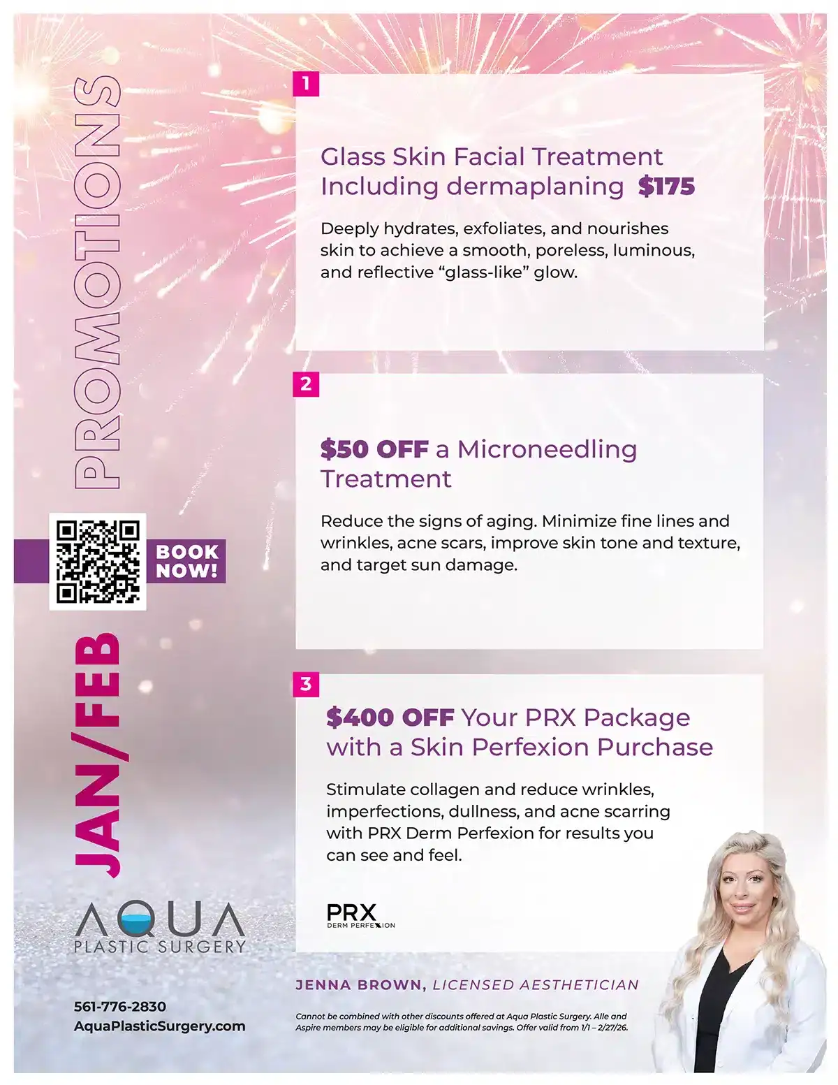 Monthly promotion flyer for Aqua Plastic Surgery medspa